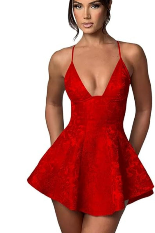 Charmantes Neckholder-Mini-Heimkehrkleid aus Satin mit Rüschen und floralem Jacquard-Muster, kurzes Partykleid für Mädchen