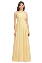 Halter Sleeveless Daffodil Chiffon Bridesmaid Dress with Ruffles