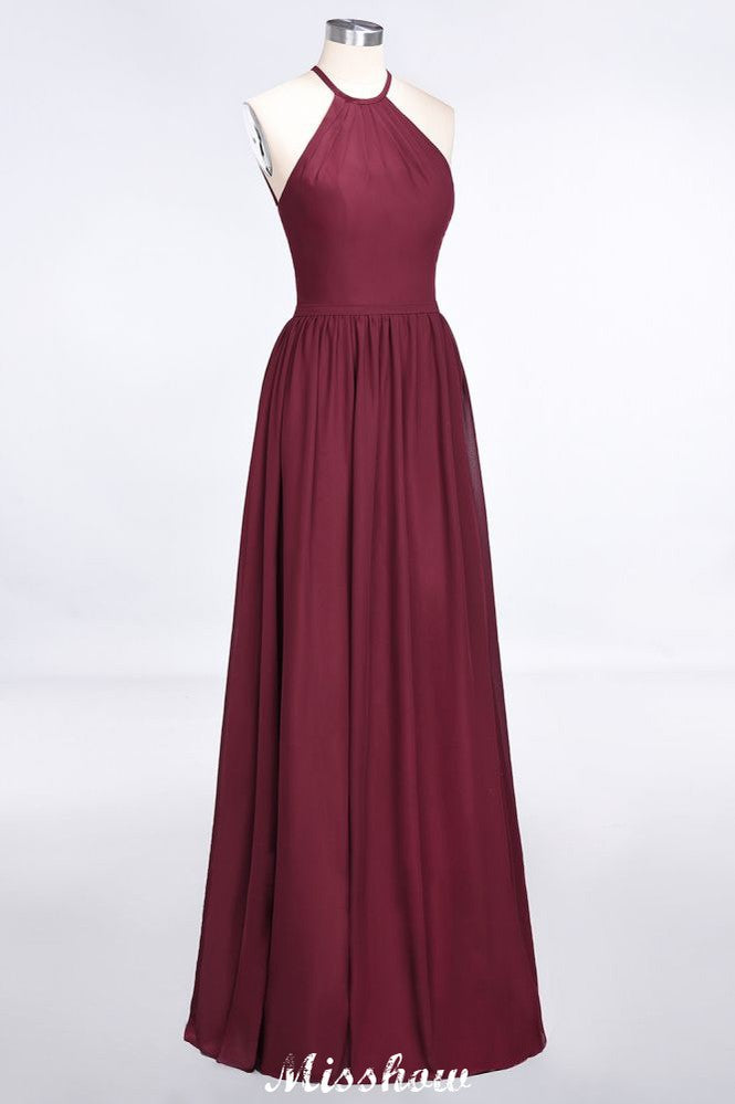 Halter Sleeveless Floor-Length Bridesmaid Dress with Ruffles