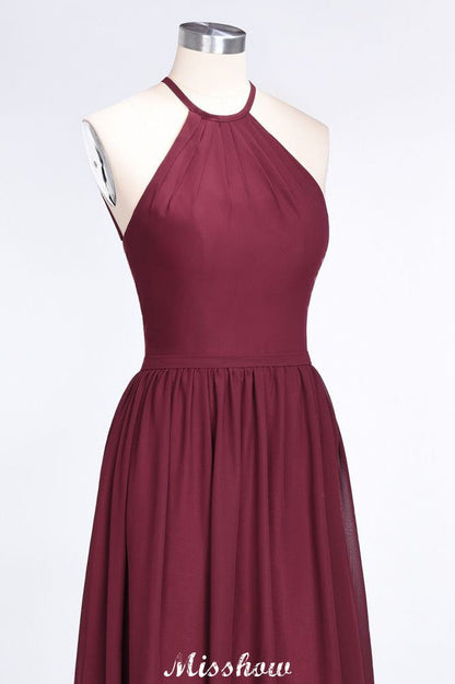 Halter Sleeveless Floor-Length Bridesmaid Dress with Ruffles
