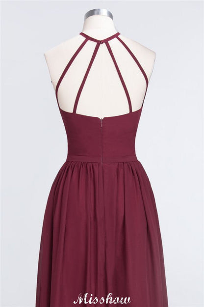 Halter Sleeveless Floor-Length Bridesmaid Dress with Ruffles