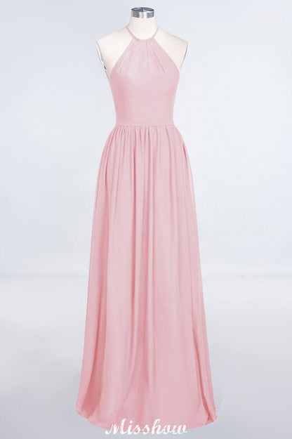 Halter Sleeveless Floor-Length Bridesmaid Dress with Ruffles