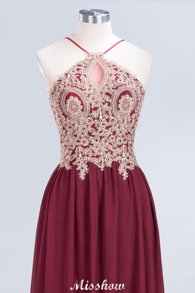 Halter Spaghetti Gold Appliques Swing Dress Sleeveless Tulle Chiffon Evening Maxi Dress
