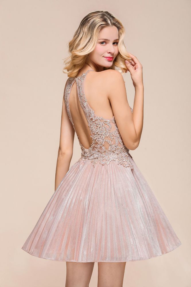 Neckholder Glitzerndes Kurzes Homecoming-Kleid Blumenspitze Aline Ballkleid Knielang