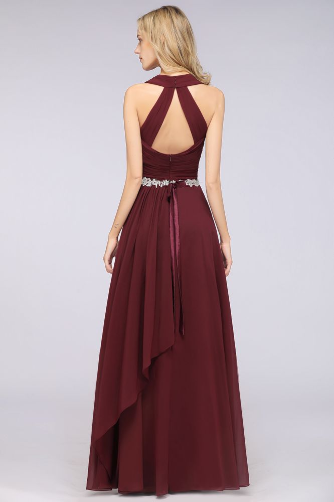Vestido de dama de honor con cuello en V, sin mangas, volantes y apliques, vestido de noche con vuelo