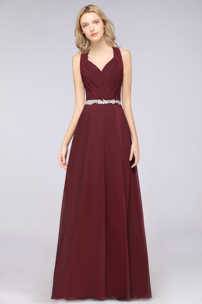 Vestido de dama de honor con cuello en V, sin mangas, volantes y apliques, vestido de noche con vuelo