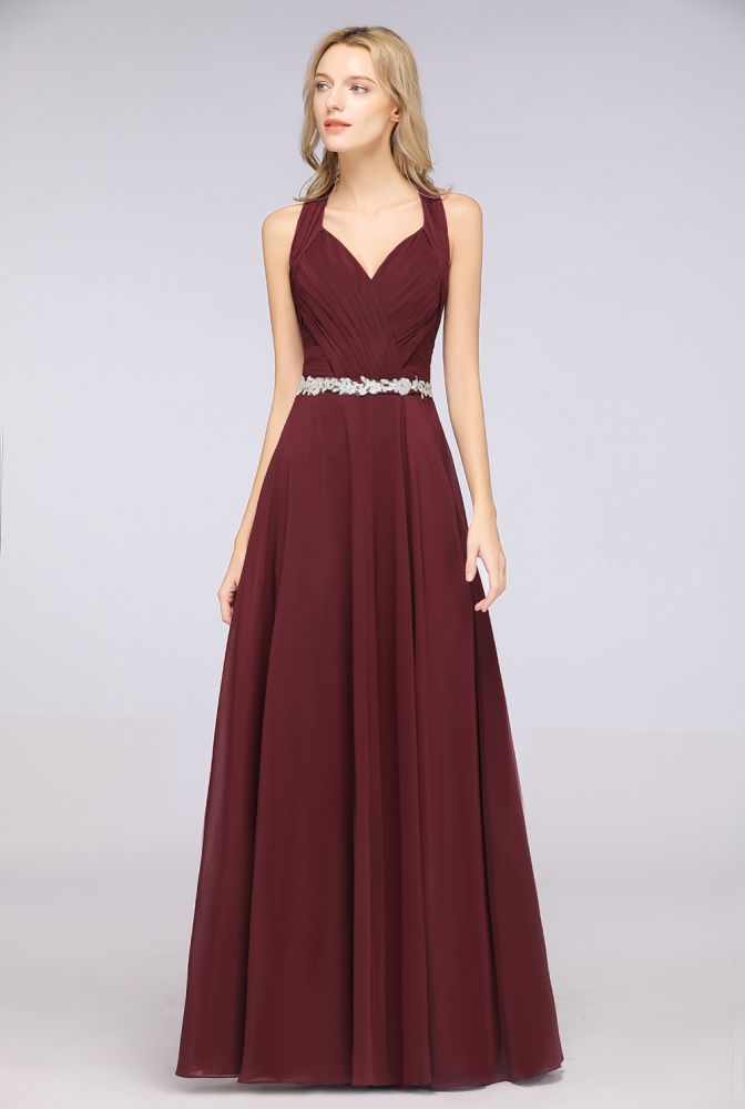 Vestido de dama de honor con cuello en V, sin mangas, volantes y apliques, vestido de noche con vuelo