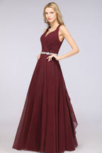 Vestido de dama de honor con cuello en V, sin mangas, volantes y apliques, vestido de noche con vuelo