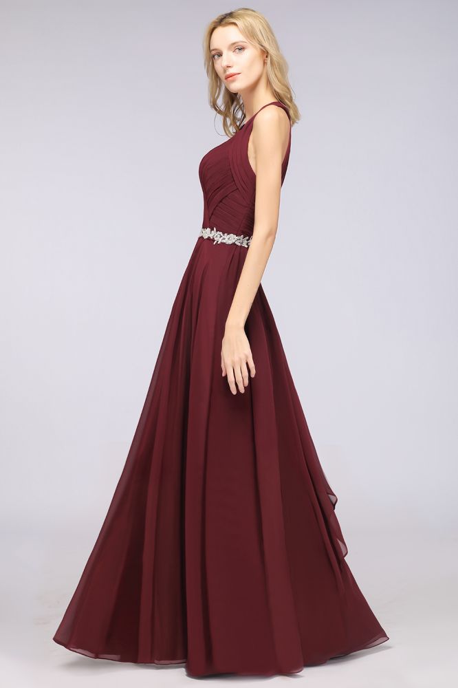 Vestido de dama de honor con cuello en V, sin mangas, volantes y apliques, vestido de noche con vuelo