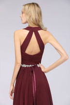 Vestido de dama de honor con cuello en V, sin mangas, volantes y apliques, vestido de noche con vuelo