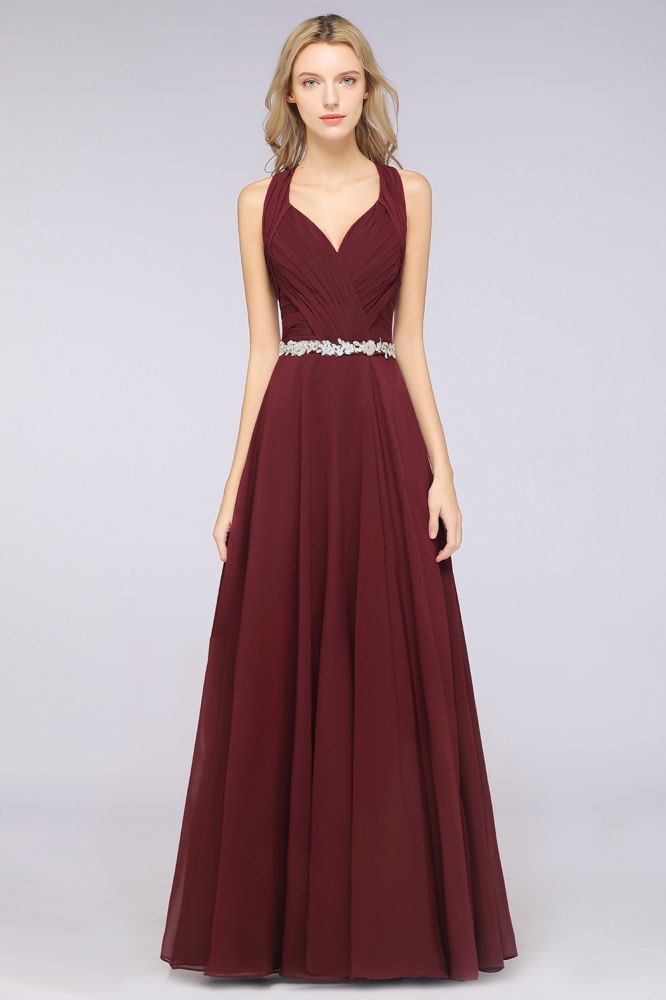 Vestido de dama de honor con cuello en V, sin mangas, volantes y apliques, vestido de noche con vuelo
