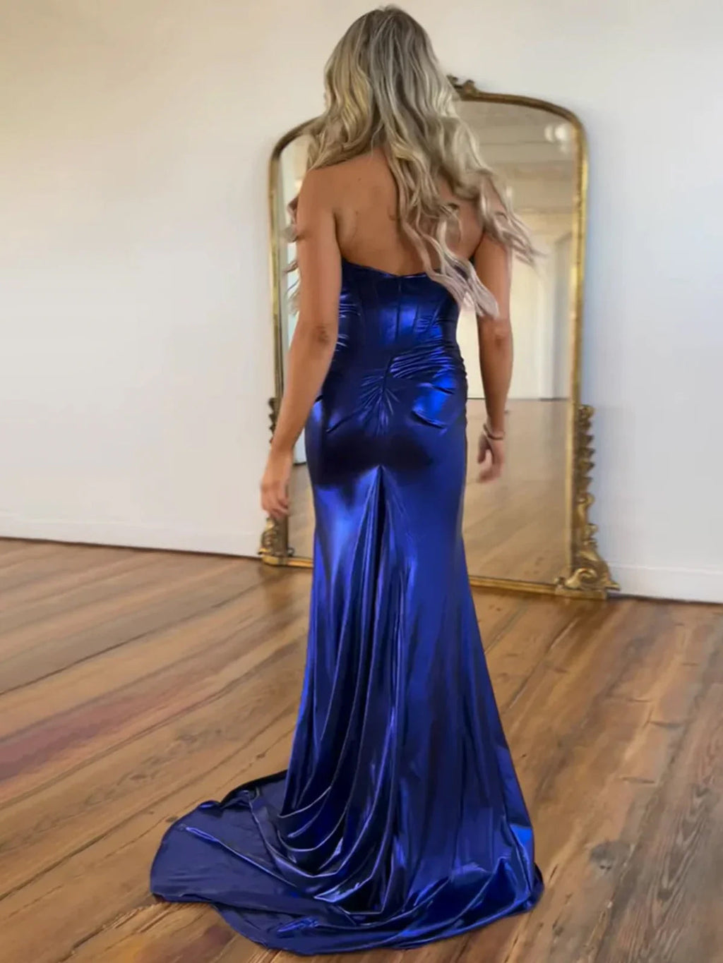 Hedda | Mermaid Sweetheart Strapless Metallic Empire Prom Dress With Side Slit