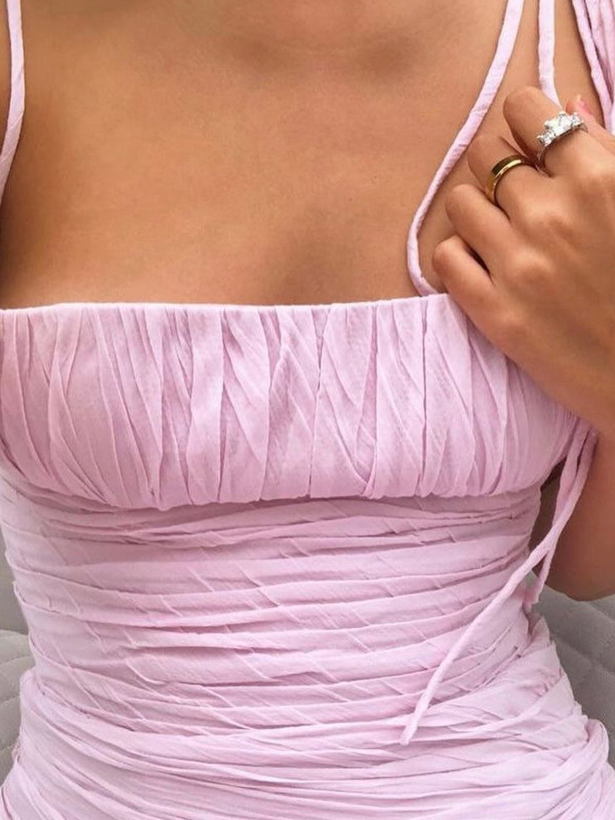 Henry | Vestido de fiesta rosa sin mangas, largo hasta el suelo, con tirantes finos y corte sirena
