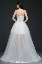 Hi-Lo-Tüll-Brautkleid in A-Linie mit Spitze