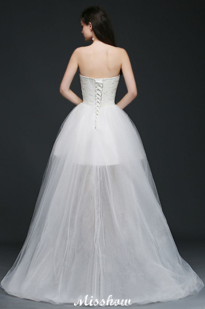 Hi-Lo-Tüll-Brautkleid in A-Linie mit Spitze