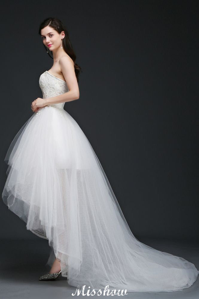 Hi-Lo-Tüll-Brautkleid in A-Linie mit Spitze