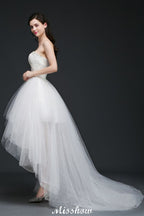 Hi-Lo-Tüll-Brautkleid in A-Linie mit Spitze