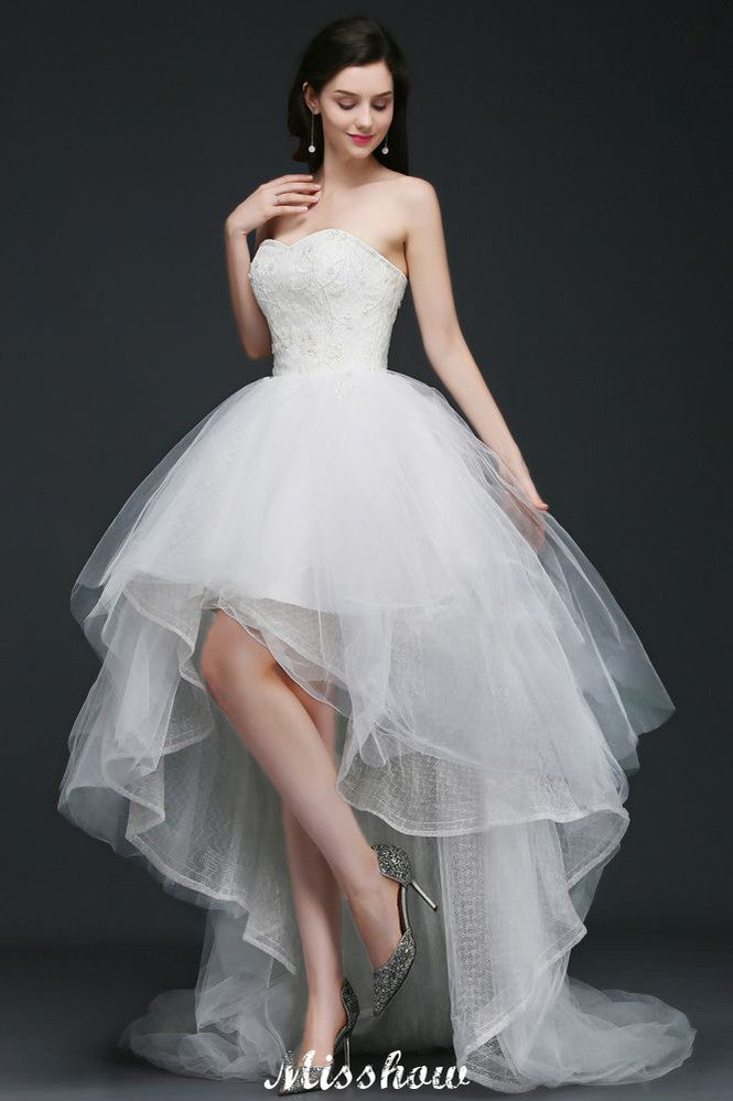 Hi-Lo-Tüll-Brautkleid in A-Linie mit Spitze