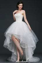 Hi-Lo-Tüll-Brautkleid in A-Linie mit Spitze