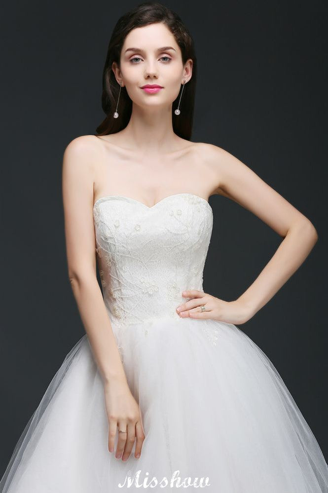 Hi-Lo-Tüll-Brautkleid in A-Linie mit Spitze
