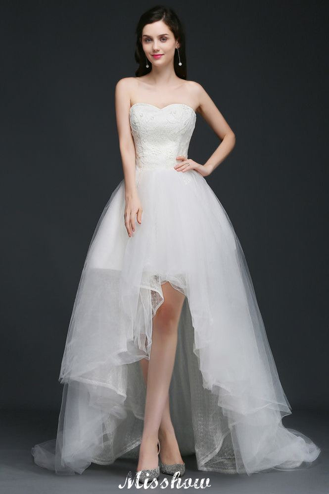Hi-Lo-Tüll-Brautkleid in A-Linie mit Spitze