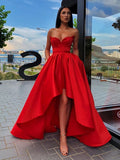 High Low A-Linie Herzausschnitt Rote Ballkleider mit Taschen