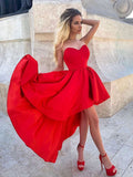 Vestidos de fiesta formales rojos de satén con escote en forma de A y corte en A para graduación y regreso a casa