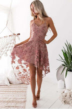 High Low Homecoming Kleider Spaghettiträger Spitze Kurzes Ballkleid PD368