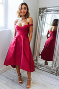 High Low Kurzes Ballkleid mit Taschen, schulterfreies Homecoming-Kleid PD308