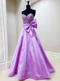Hindreen | Vestidos de fiesta largos de corte A con escote en forma de corazón, color lila, con cuentas y lazo