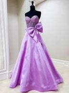 Hindreen | Vestidos de fiesta largos de corte A con escote en forma de corazón, color lila, con cuentas y lazo