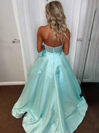 Hindreen | Vestidos de fiesta largos de corte A con escote en forma de corazón, color lila, con cuentas y lazo