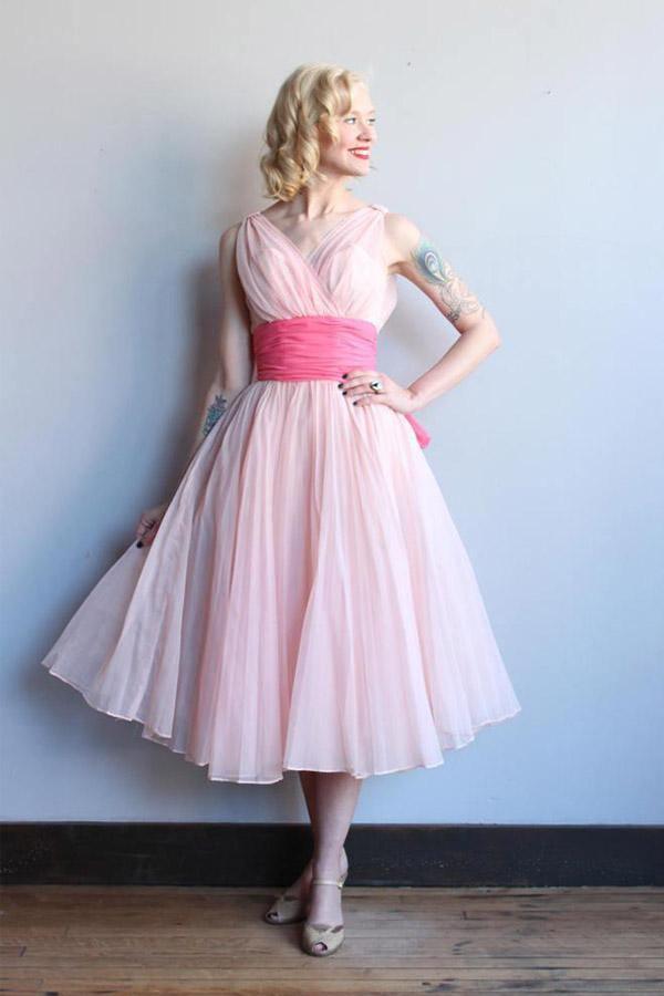 Homecoming-Kleid Chiffon Vintage Blau Rosa Kurzes Ballkleid Partykleid PD353