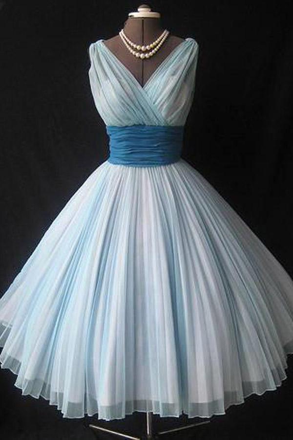 Homecoming-Kleid Chiffon Vintage Blau Rosa Kurzes Ballkleid Partykleid PD353