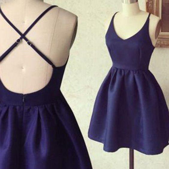 Homecoming-Kleid, dunkelblau, mit überkreuzten Trägern, kurzes Ballkleid, PD370