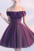 Homecoming-Kleid Lila Off-the-Shoulder Kurzes Ballkleid Partykleid PD354