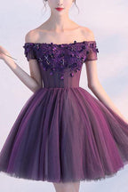 Homecoming-Kleid Lila Off-the-Shoulder Kurzes Ballkleid Partykleid PD354
