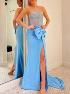 Homer | Vestidos de fiesta de sirena con corsé, sin tirantes y abertura, con lazo lateral