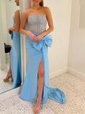 Homer | Vestidos de fiesta de sirena con corsé, sin tirantes y abertura, con lazo lateral