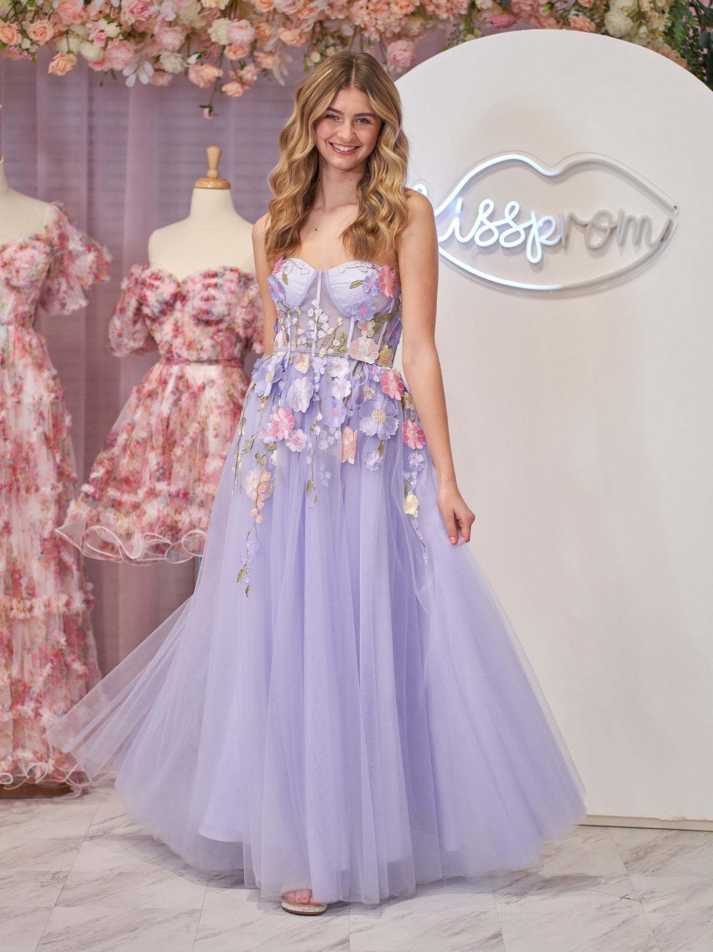 Hope | A-Linien-Trägerloses Homecoming-Kleid aus Tüll mit 3D-Blumen