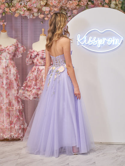 Hope | A-Linien-Trägerloses Homecoming-Kleid aus Tüll mit 3D-Blumen