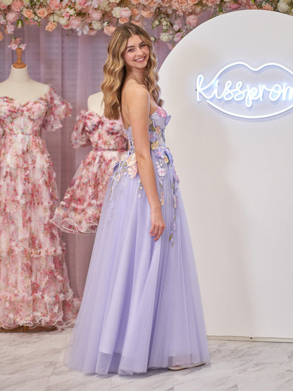 Hope | A-Linien-Trägerloses Homecoming-Kleid aus Tüll mit 3D-Blumen