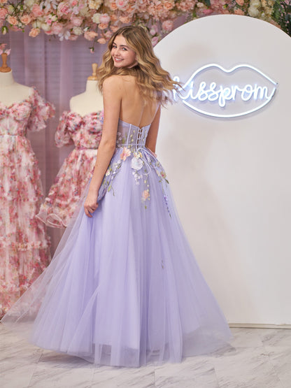 Hope | A-Linien-Trägerloses Homecoming-Kleid aus Tüll mit 3D-Blumen
