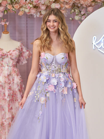 Hope | A-Linien-Trägerloses Homecoming-Kleid aus Tüll mit 3D-Blumen