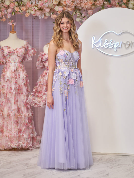 Hope | A-Linien-Trägerloses Homecoming-Kleid aus Tüll mit 3D-Blumen