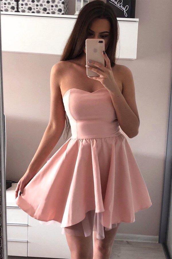 A-Linie Rosa Herzausschnitt Satin Homecoming Kleider PD244