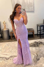 Mermaid Strapless Corset Lace Prom Dress with Slit