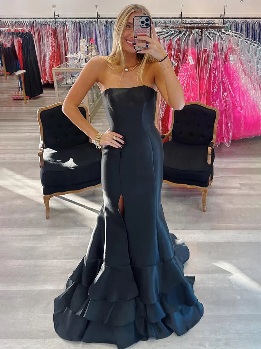Ida | Vestidos de fiesta azul cielo de corte sirena sin tirantes y abertura