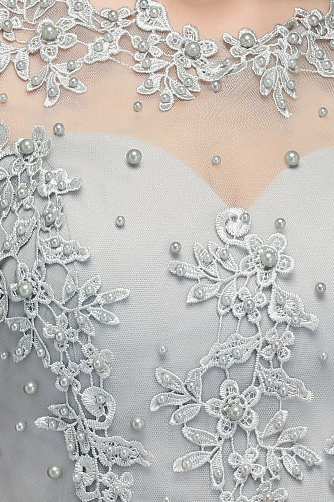 Vestidos de fiesta de gasa con apliques largos y escote ilusión