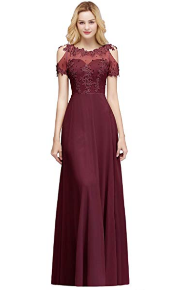 Vestidos de fiesta de gasa con apliques largos y escote ilusión